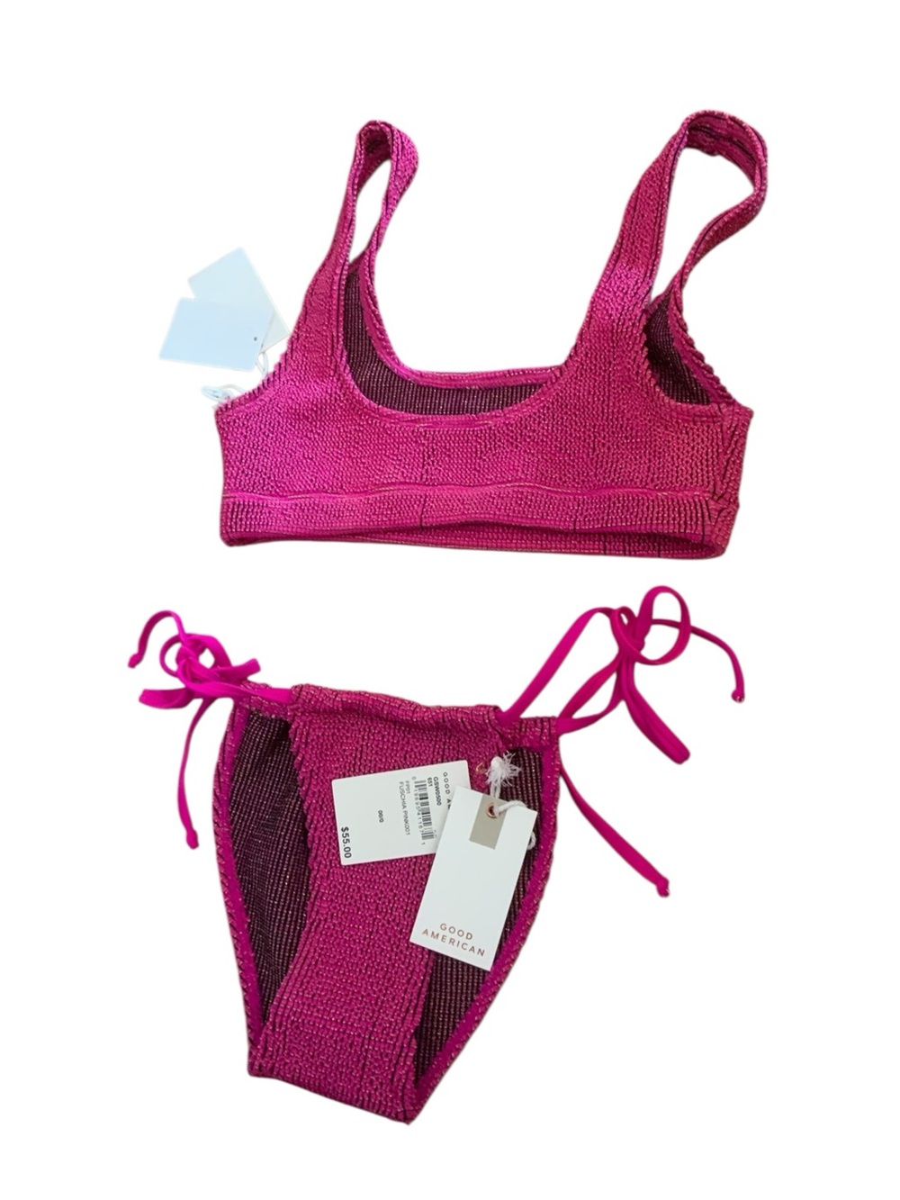 Good American Always Fit Fuchsia Textured Two-Piece Swim Set 00/0 XS
